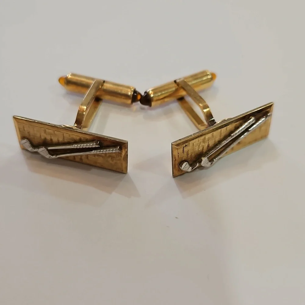 KREMENTZ VINTAGE GOLF‎ CUFFLINKS GOLD MID CENTURY